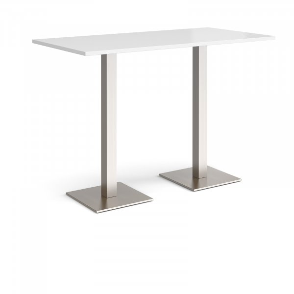 Rectangular Poseur Table | 1600 x 800mm | 1100mm High | White | Square Brushed Steel Bases | Brescia