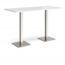 Rectangular Poseur Table | 1800 x 800mm | 1100mm High | White | Square Brushed Steel Bases | Brescia