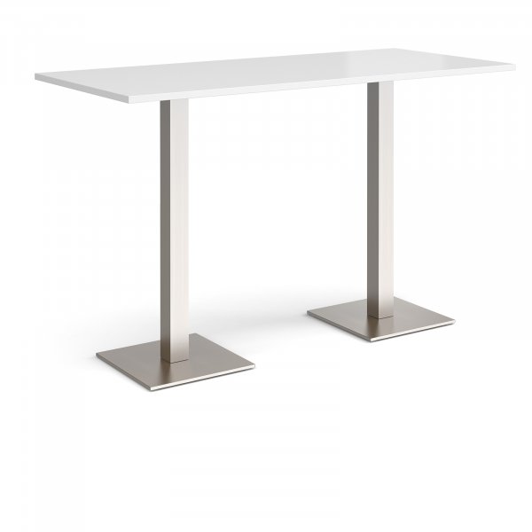 Rectangular Poseur Table | 1800 x 800mm | 1100mm High | White | Square Brushed Steel Bases | Brescia