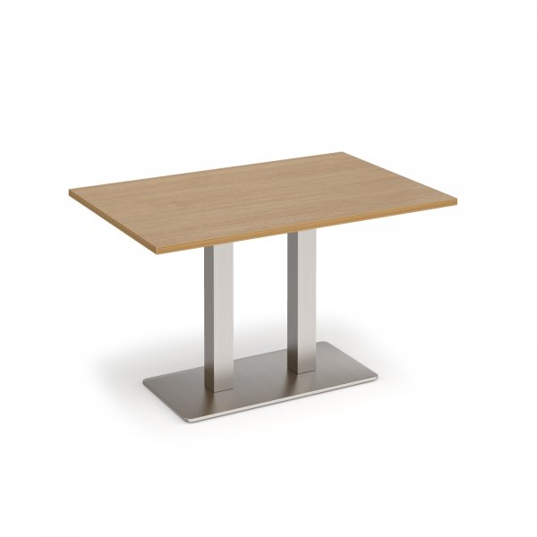 Café Table | 1200 x 800mm | 725mm High | Oak | Brushed Steel Base | Eros