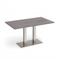 Café Table | 1400 x 800mm | 725mm High | Grey Oak | Brushed Steel Base | Eros