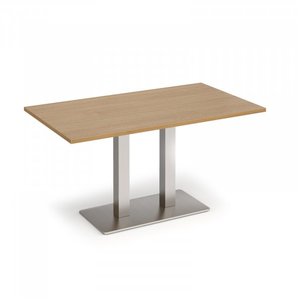 Café Table | 1400 x 800mm | 725mm High | Oak | Brushed Steel Base | Eros