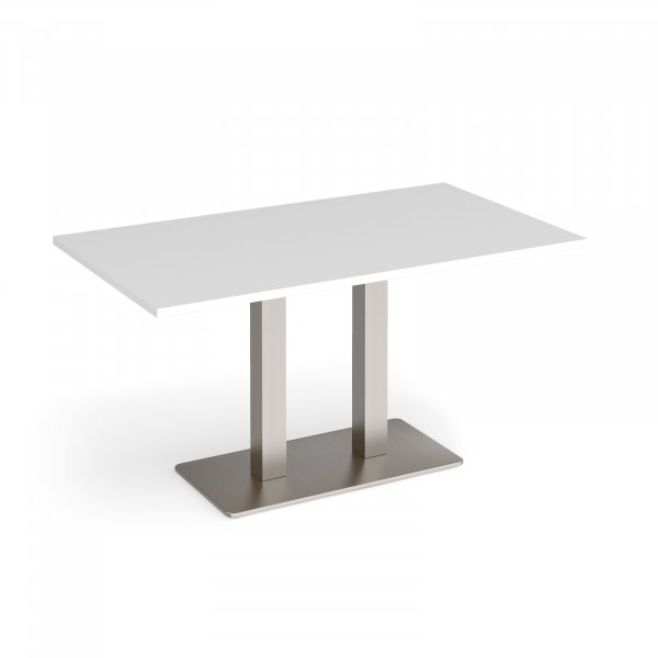 Café Table | 1400 x 800mm | 725mm High | White | Brushed Steel Base | Eros