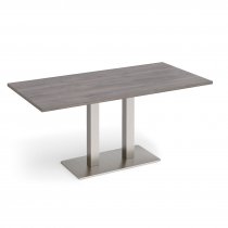 Café Table | 1600 x 800mm | 725mm High | Grey Oak | Brushed Steel Base | Eros