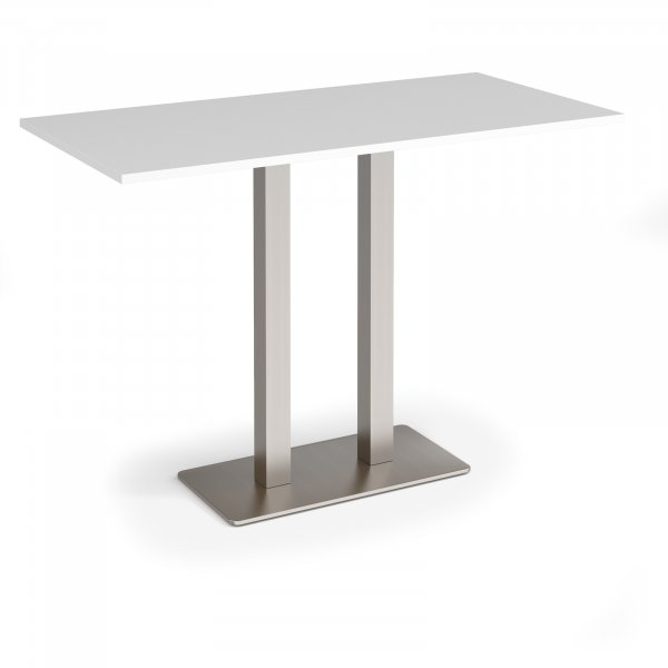 Poseur Table | 1600 x 800mm | 1100mm High | White | Brushed Steel Base | Eros