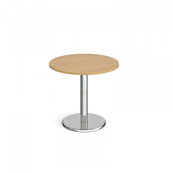 Circular Café Table | 800 x 800mm | 725mm High | Oak | Round Chrome Base | Pisa