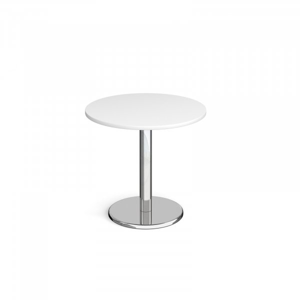 Circular Café Table | 800 x 800mm | 725mm High | White | Round Chrome Base | Pisa