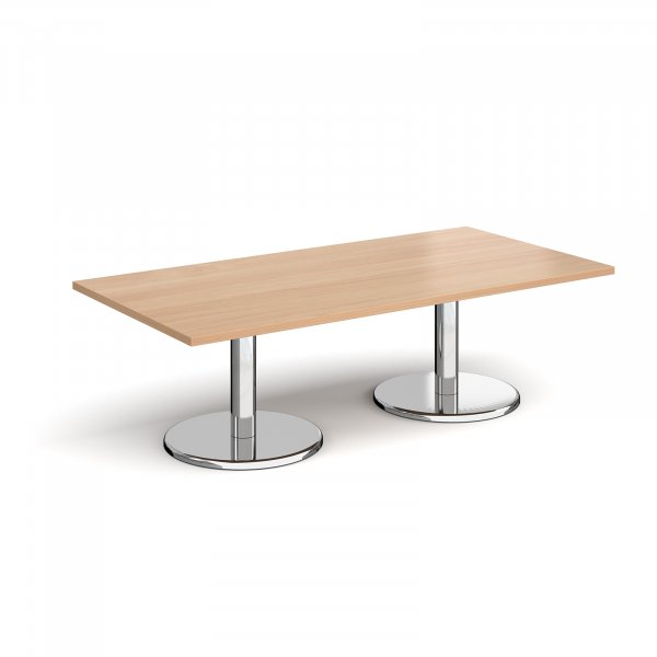 Rectangular Coffee Table | 1600 x 800mm | 490mm High | Beech | Round Chrome Base | Pisa