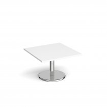 Square Coffee Table | 800 x 800mm | 490mm High | White | Round Chrome Base | Pisa