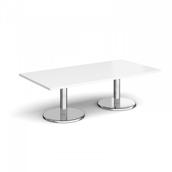 Rectangular Coffee Table | 1600 x 800mm | 490mm High | White | Round Chrome Base | Pisa