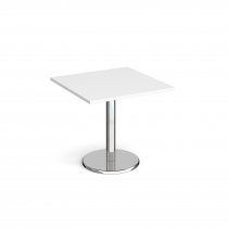 Square Café Table | 800 x 800mm | 725mm High | White | Round Chrome Base | Pisa