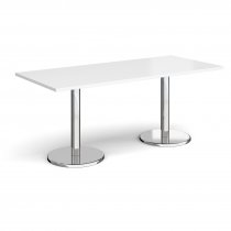 Rectangular Café Table | 1800 x 800mm | 725mm High | White | Round Chrome Base | Pisa