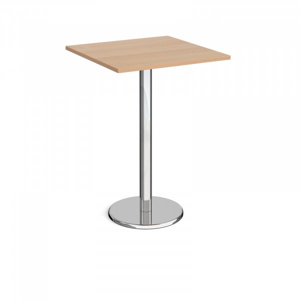 Square Poseur Table | 800 x 800mm | 1110mm High | Beech | Round Chrome Base | Pisa