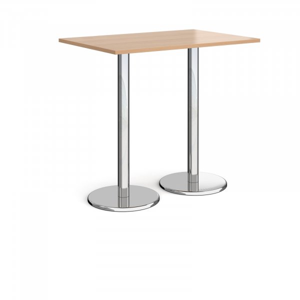 Rectangular Poseur Table | 1200 x 800mm | 1110mm High | Beech | Round Chrome Base | Pisa