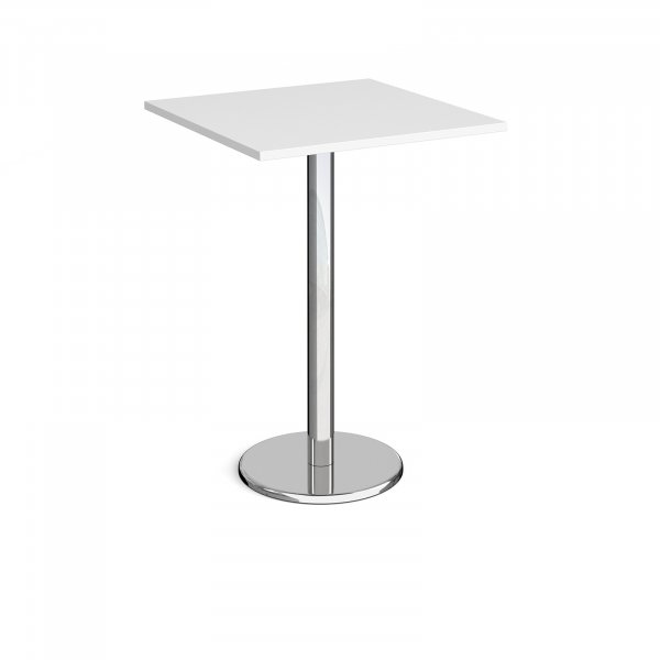 Square Poseur Table | 800 x 800mm | 1110mm High | White | Round Chrome Base | Pisa