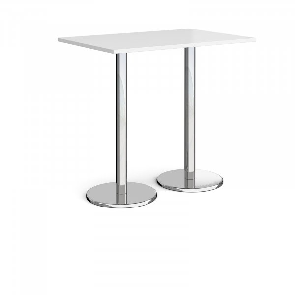 Rectangular Poseur Table | 1200 x 800mm | 1110mm High | White | Round Chrome Base | Pisa