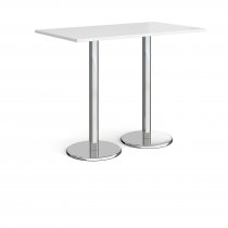 Rectangular Poseur Table | 1400 x 800mm | 1110mm High | White | Round Chrome Base | Pisa