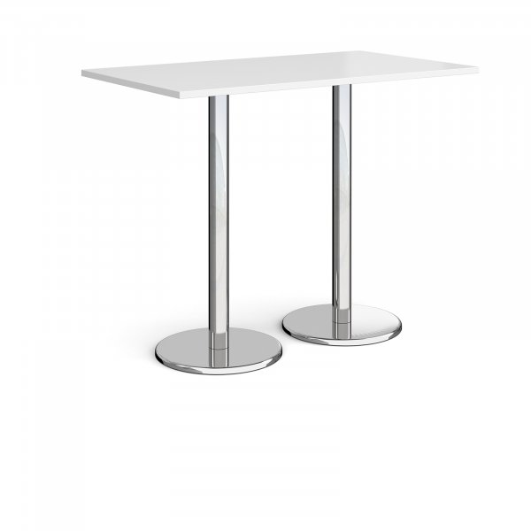 Rectangular Poseur Table | 1400 x 800mm | 1110mm High | White | Round Chrome Base | Pisa