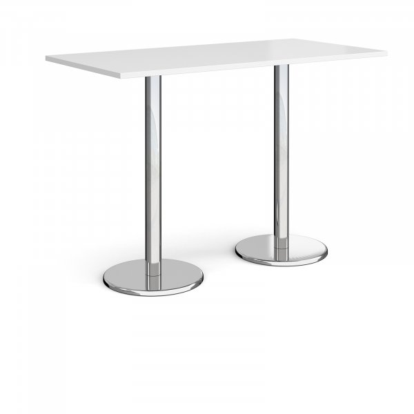 Rectangular Poseur Table | 1600 x 800mm | 1110mm High | White | Round Chrome Base | Pisa