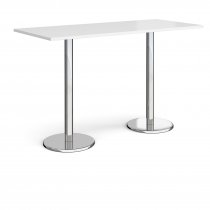 Rectangular Poseur Table | 1800 x 800mm | 1110mm High | White | Round Chrome Base | Pisa