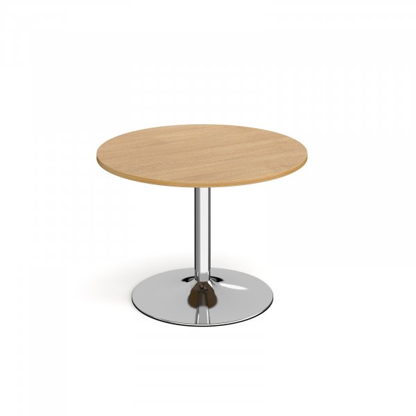 Circular Café Table | 1000 x 1000mm | 750mm High | Oak | Chrome Trumpet Base | Genoa