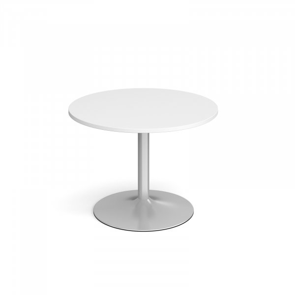 Circular Café Table | 1000 x 1000mm | 750mm High | White | Silver Trumpet Base | Genoa