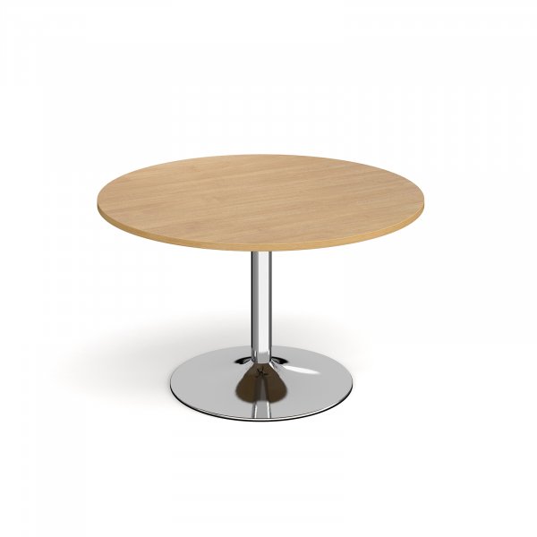 Circular Café Table | 1200 x 1200mm | 750mm High | Oak | Chrome Trumpet Base | Genoa