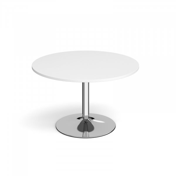 Circular Café Table | 1200 x 1200mm | 750mm High | White | Chrome Trumpet Base | Genoa