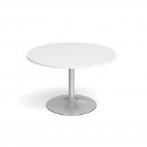 Circular Café Table | 1200 x 1200mm | 750mm High | White | Silver Trumpet Base | Genoa