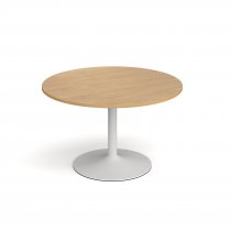 Circular Café Table | 1200 x 1200mm | 750mm High | Oak | White Trumpet Base | Genoa