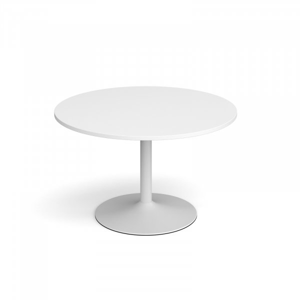 Circular Café Table | 1200 x 1200mm | 750mm High | White | White Trumpet Base | Genoa