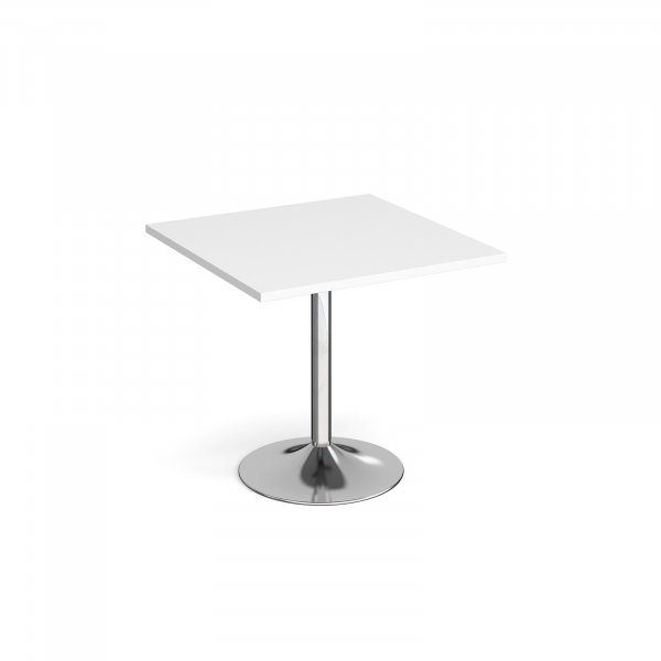 Square Café Table | 800 x 800mm | 750mm High | White | Chrome Trumpet Base | Genoa