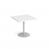 Square Café Table | 800 x 800mm | 750mm High | White | Silver Trumpet Base | Genoa