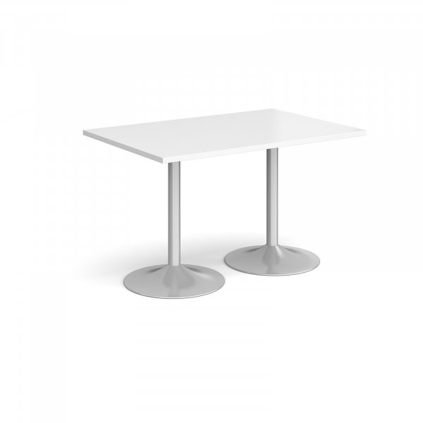 Rectangular Café Table | 1200 x 800mm | 725mm High | White | Silver Trumpet Base | Genoa