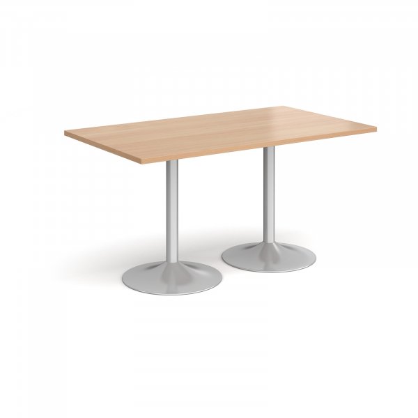 Rectangular Café Table | 1400 x 800mm | 725mm High | Beech | Silver Trumpet Base | Genoa