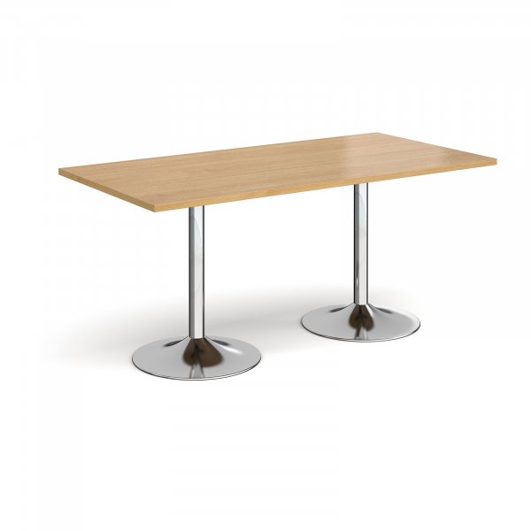 Rectangular Café Table | 1600 x 800mm | 725mm High | Oak | Chrome Trumpet Base | Genoa