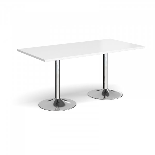 Rectangular Café Table | 1600 x 800mm | 725mm High | White | Chrome Trumpet Base | Genoa