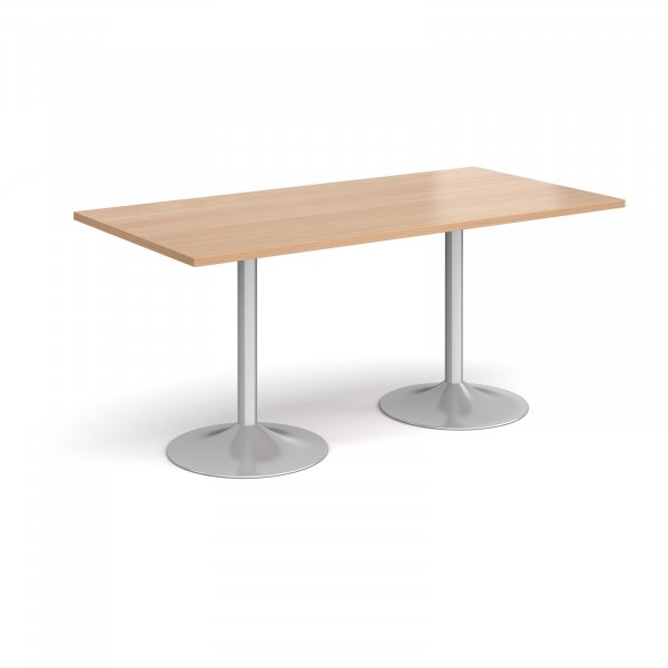 Rectangular Café Table | 1600 x 800mm | 725mm High | Beech | Silver Trumpet Base | Genoa