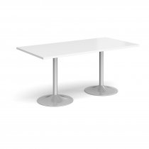 Rectangular Café Table | 1600 x 800mm | 725mm High | White | Silver Trumpet Base | Genoa