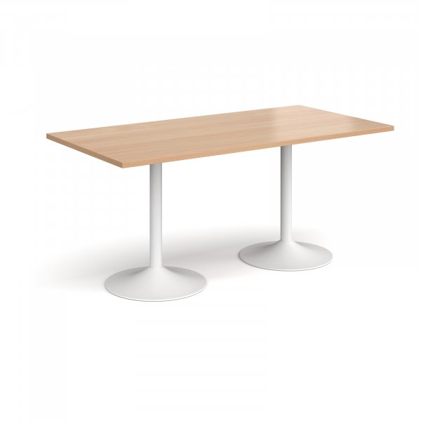 Rectangular Café Table | 1600 x 800mm | 725mm High | Beech | White Trumpet Base | Genoa