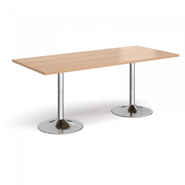 Rectangular Café Table | 1800 x 800mm | 725mm High | Beech | Chrome Trumpet Base | Genoa