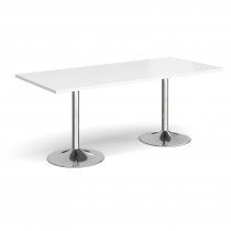 Rectangular Café Table | 1800 x 800mm | 725mm High | White | Chrome Trumpet Base | Genoa