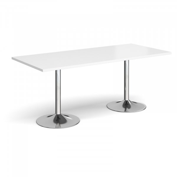 Rectangular Café Table | 1800 x 800mm | 725mm High | White | Chrome Trumpet Base | Genoa