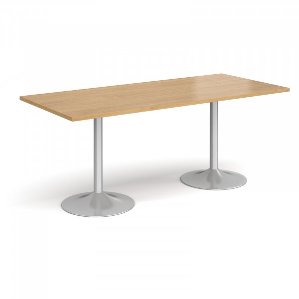 Rectangular Café Table | 1800 x 800mm | 725mm High | Oak | Silver Trumpet Base | Genoa