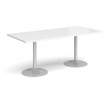 Rectangular Café Table | 1800 x 800mm | 725mm High | White | Silver Trumpet Base | Genoa