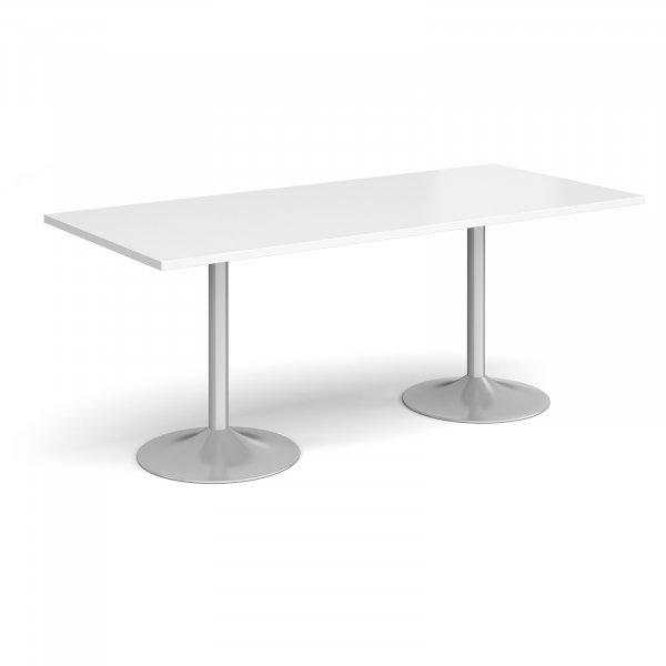 Rectangular Café Table | 1800 x 800mm | 725mm High | White | Silver Trumpet Base | Genoa