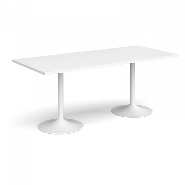 Rectangular Café Table | 1800 x 800mm | 725mm High | White | White Trumpet Base | Genoa