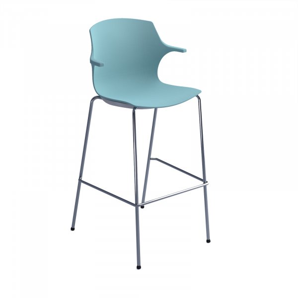 High Stool | Arms | Chrome Legs | Ice Blue | Roscoe