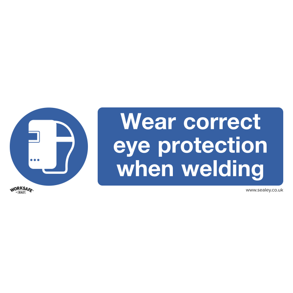 Mandatory PPE Safety Sign | Welding Eye Protection | Self Adhesive Vinyl | Single | Sealey