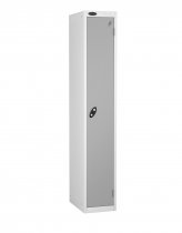 Single Metal Storage Locker | Single Door | 1780 x 305 x 305mm | White Carcass | Silver Door | Cam Lock | Probe